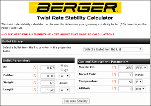 Optimize Bullet RPM with Berger Twist Rate Stability Calculator