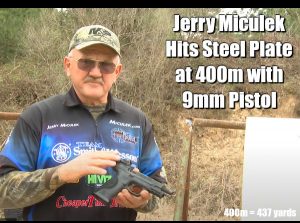 Miculek Hits Steel Plate at 400m, Shooting 9mm Pistol Off-Hand