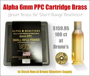 6mm PPC Alpha Munitions Cartridge Brass In Stock at Bruno’s